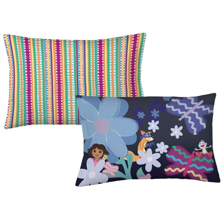 dora♡ Dora Kids 2 Piece Blue Pink Floral Reversible Comforter and