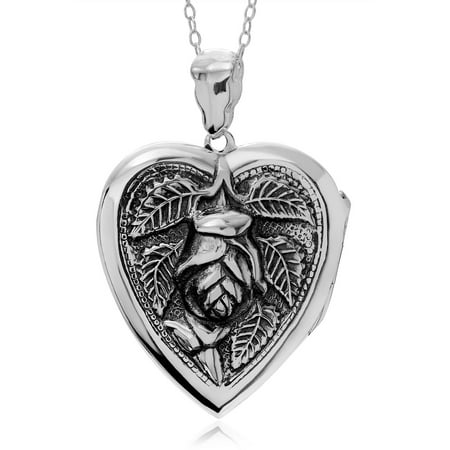 Brinley Co. Women's Sterling Silver Heart and Rose Locket Pendant Fashion Necklace