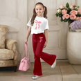 thumbnail image 2 of Kcolen Girls Clothes 2pcs Summer Clothes Bow Short Sleeve Tops and Flared Leg Pants Set Casual Clothing Sets, 2 of 4