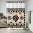 thumbnail image 6 of No Hook Shower Curtain, Boho Southwest Shower Curtains for Bathroom with See Through Top Window, Farmhouse Aztec Tribe Brown Blue Plaid Waterproof & Washable Bath Curtain Extra Long 72"x96", 6 of 9