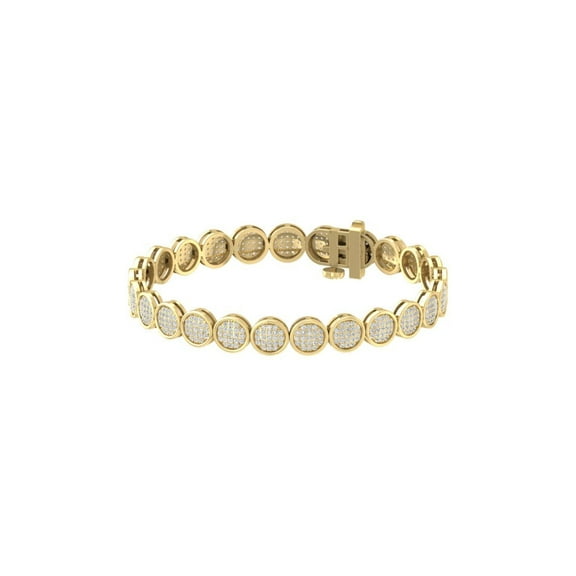 ARAIYA FINE JEWELRY 10K Yellow Gold Round Cluster Diamond Bracelet (2 cttw, I2-I3 Clarity, I-J Color) 7"