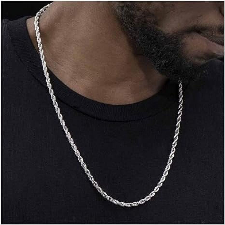 Mens Italian 925 Sterling Silver Diamond Cut Rope Chain Necklace, 6MM - Mens Rope Chain