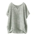 thumbnail image 3 of Baberdicy Women's Linen Tops Short Sleeve Solid Color Crew Neck Loose Fit Casual Summer Blouses, Grey Xl, 3 of 7