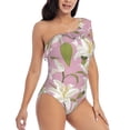 thumbnail image 3 of Wukai Lilies Flowers Chic One Shoulder Swimwear with Ruffle Design and Tummy Control Skirt: Fashionable, Supportive, Comfortable for Beach-Small, 3 of 7
