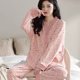 thumbnail image 1 of Pijama de mujer para el hogar, cárdigan con cuello en V, dulce, manga larga, suelto, talla grande, traje de estudiante para el hogar, 1 of 6