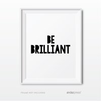 Be Brilliant, Be Fearless Black Nursery Kids Room Wall Art, Modern Black and White, 2-Pack