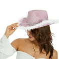 thumbnail image 4 of Cowboy Hat for Women Feather Diamond Strip Wide Brim Hats Felt Western Cowgirl Hats for Cosplay Fancy Dress Dress-up Party, 4 of 7