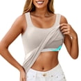 thumbnail image 2 of Nestiefly Built in Bra Tank Tops for Women U Neck Spaghetti Strap Shelf Bras Plus Size Camisole Summer Workout Yoga Slim Sleeveless Tunic Complexion XL, 2 of 4