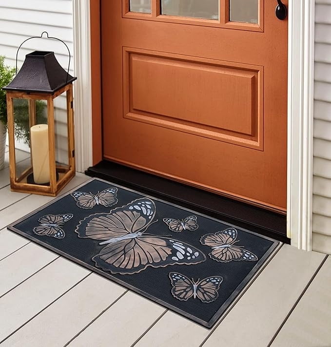 A1HC 18"x30" Rubber Pin Doormat for Indoor and Outdoor Entrance, Butterfly Design, Durable Non-Slip Entry Mat