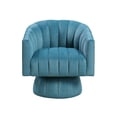 thumbnail image 3 of Swivel Accent Chair- Barrel Channel Stitched Velvet- Teal Blue, 3 of 10