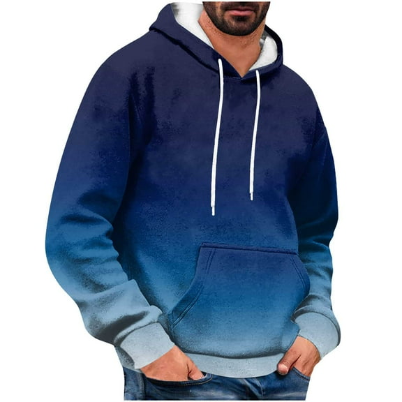 Riecok Mens Sweatshirt Drawstring Gradient Long Sleeve Tops with Pocket Lightweight Sweat Shirts Blue 3XL