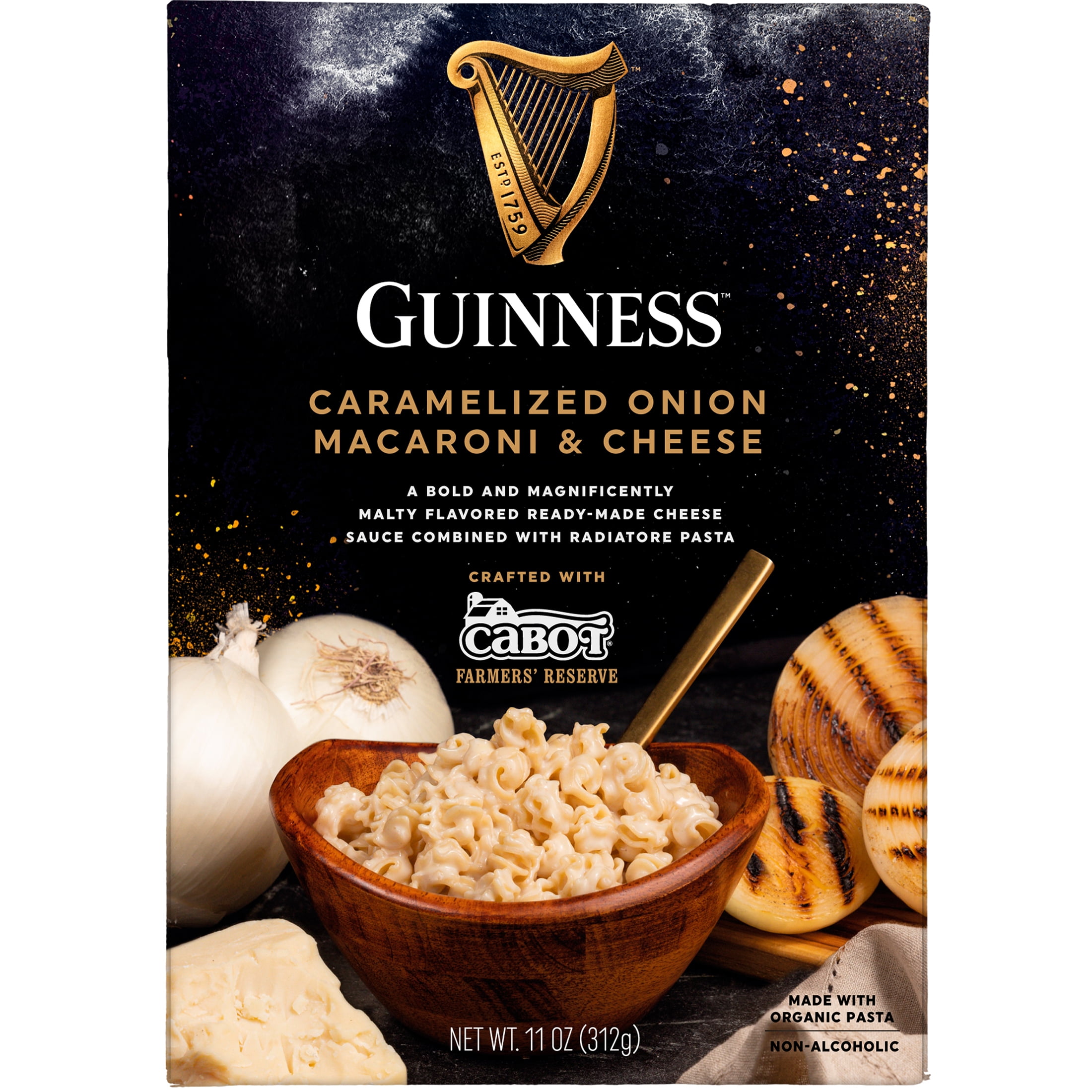 (6 pack) Guinness Caramelized Onion Macaroni & Cheese with Organic Pasta, 11 oz Box, Shelf-Stable