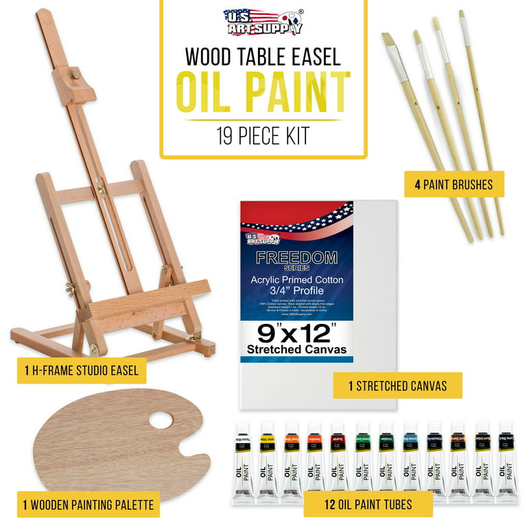 U.S. Art Supply 19-Piece Artist Oil Painting Set with Wooden H