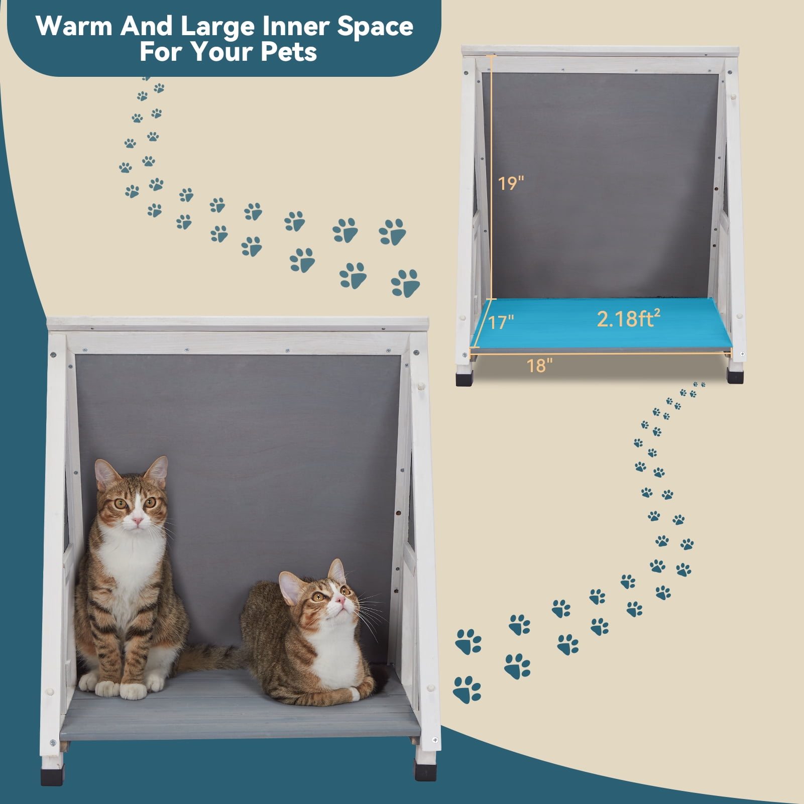Petsfit Outdoor Cat House Weatherproof, Outside Feral Cat House with Escape Door,Outdoor Indoor Pet House for Small Animal,Solid