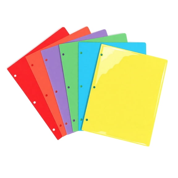 Basics Plastic 3-Hole Punch File Folders with Pockets for Documents, Assorted Colors