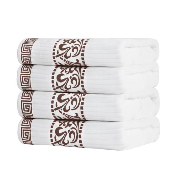 Juego De Toallas De Baño Superior De 4 Piezas Decoración Griega/Floral Para Baño Baño De Invitados Spa Resort Home Essentials Algodón Absorbente Adultos Y Niños Toallas De Secado Rápido Colección Aten