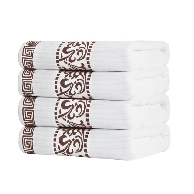 Juego De Toallas De Baño Superior De 4 Piezas Decoración Griega/Floral Para Baño Baño De Invitados Spa Resort Home Essentials Algodón Absorbente Adultos Y Niños Toallas De Secado Rápido Colección Aten