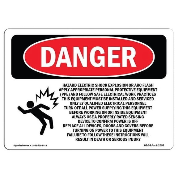 SignMission OS-DS-D-35-L-2552 OSHA Danger Sign - Hazard Electric Shock Explosion