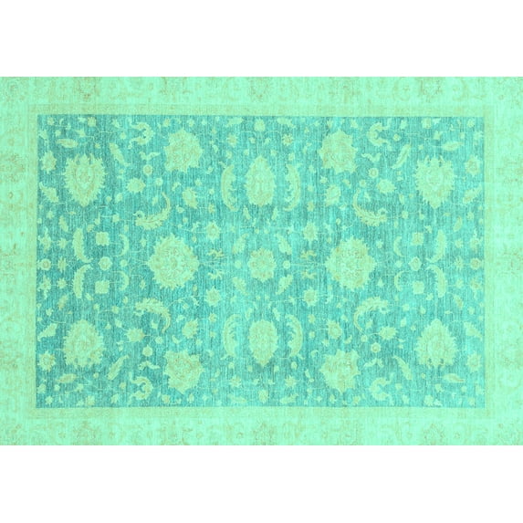 Ahgly Company Machine Washable Indoor Rectangle Oriental Turquoise Blue Traditional Area Rugs, 7' x 9'