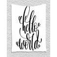 thumbnail image 1 of Hello World Tapestry, Hand Written Style Fun Typography Simplistic Monochrome Print, Wall Hanging for Bedroom Living Room Dorm Decor, 40W X 60L Inches, Charcoal Grey and White, by Ambesonne, 1 of 2