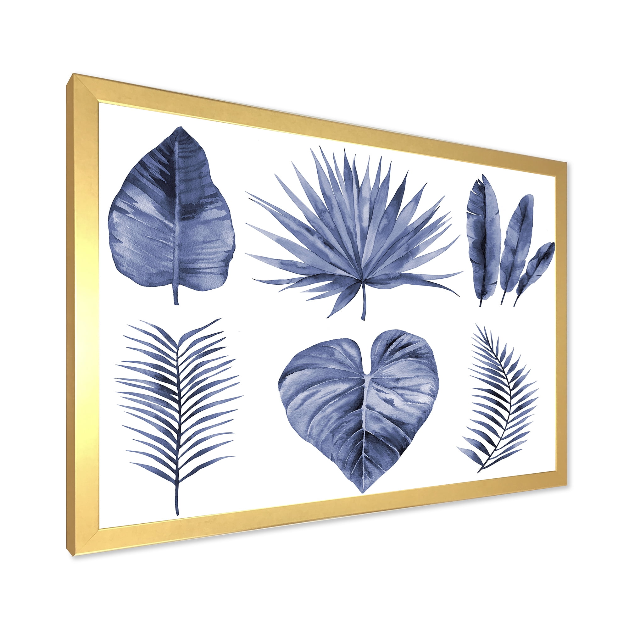 Designart 'Blue Watercolour Tropical Leaves IV' Traditional Framed Art Print