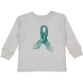 thumbnail image 3 of Inktastic Ovarian Cancer Awareness Teal Ribbon Made of Hearts Boys or Girls Long Sleeve Toddler T-Shirt, 3 of 5