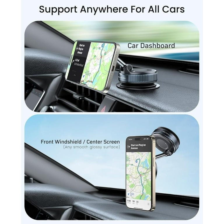 2025 Upgraded Vacuum Suction Magnetic Phone Holder - 360° Adjustable, Strong MagSafe Compatible, For Car Dash/Windshield/Mirror/Gym