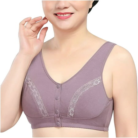 Bras for Women Clearance Solid Sleeveless Plus Size Lingerie Front Four Button Wide Strap Tank Bra