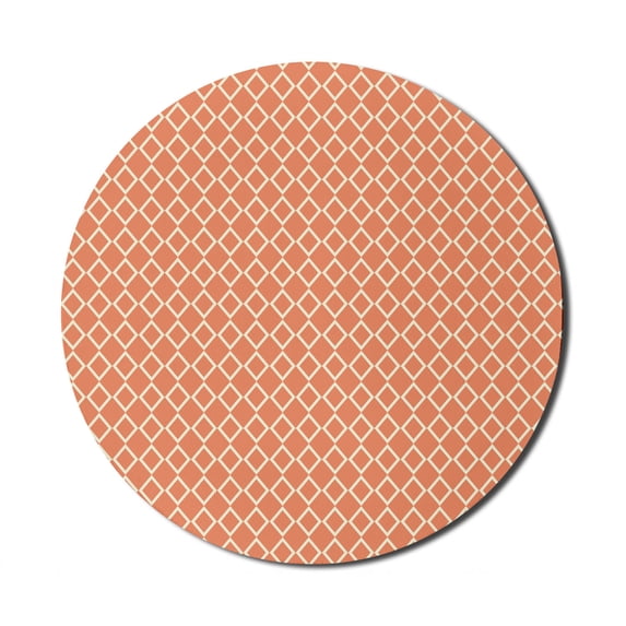 Geometric Mouse Pad for Computers, Diagonal Checkered Pattern with Squares on Orange Background Modern Geometrical, Round Non-Slip Thick Rubber Modern Mousepad, 8" Round, Orange White, by Ambesonne