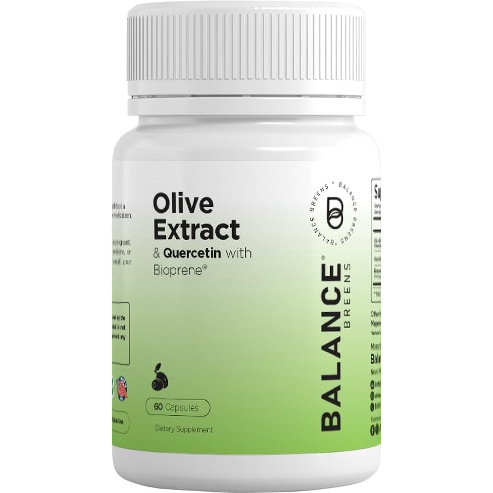 Balance Breens Immunity Booster Olive Leaf Extract 60 Capsules - Quercetin 400mg with Bioperine Black Pepper Fruit Extract – Powerful Antioxidant, Supports Cardiovascular Health