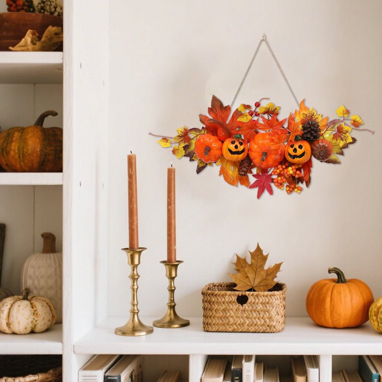 24 Inch Fall Wreaths For Front Door Outside, Fall Harvest Door Wreath With Pupkins Berries