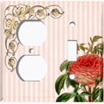 thumbnail image 4 of Metal Light Switch Plate Outlet Cover Ambre Red Rose Peach Striped Damask FLW066, 4 of 13