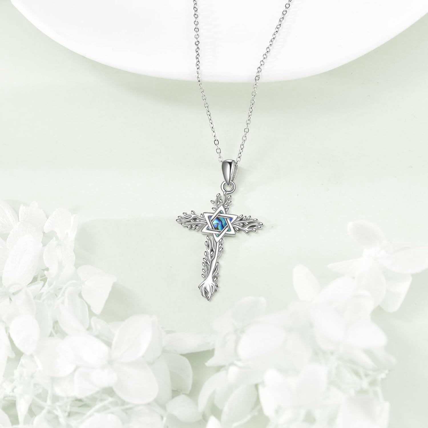 Cross Necklace 925 Sterling Silver Turquoise/Mustard Seed/Butterfly/Mushroom/Holy Spirit/Star of David Necklace Jewelry Gifts for Women