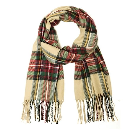 Hand Knotted Fringe Scarf - Wrapables® Plaid Long Scarf Wrap with Fringe, Red and Green