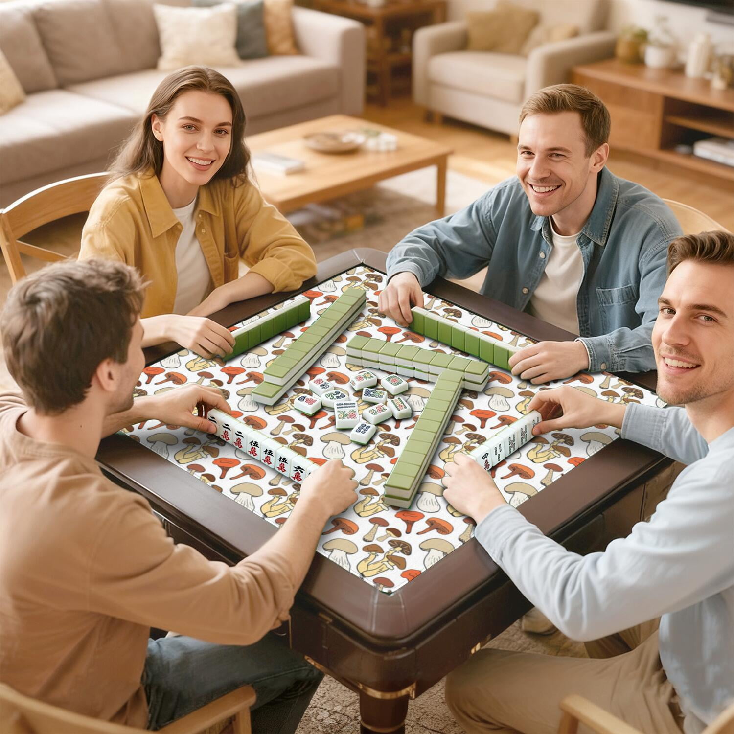 31.5x31.5 Square Plants Mahjong Pad Made of Premium Grade Rubber with Anti-Slip Surface Texture and Noise Dampening Properties for Board Games Card Games and Tiles