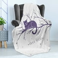 thumbnail image 4 of Saying Soft Flannel Fleece Throw Blanket, Cat Sitting on a Tree Branch Crescent Moon Stars Circles and Triangles Bedtime, Cozy Plush for Indoor and Outdoor Use, 50" x 70", Violet White, by Ambesonne, 4 of 5