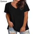 thumbnail image 5 of Zynoxe Plus Size T Shirts for Women Casual V Neck Short Sleeve Summer Tops Trendy Versatile Solid Color Oversized Tshirts Comfortable Basic Tees XL, 5 of 7