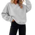 thumbnail image 2 of Inverlee Oversized V Neck Crewneck Sweatshirts for Women Long Sleeve Drop Shoulder Pullovers Solid Basic Loose Fit Casual Daily Tops White S-XL, 2 of 7