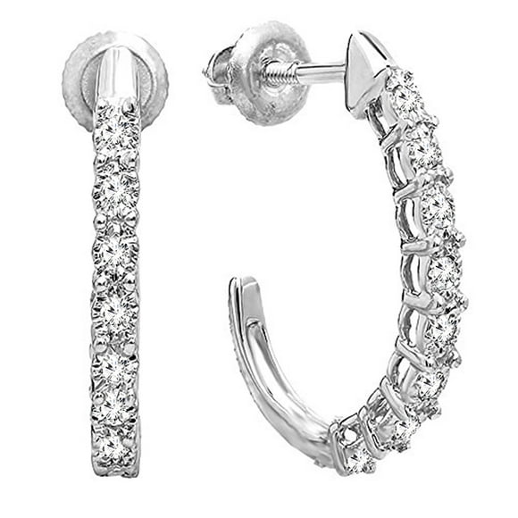 Dazzlingrock Collection 0.15 Carat (ctw) Round Lab Grown White Diamond Ladies J Shaped Hoop Earrings, 925 Sterling Silver