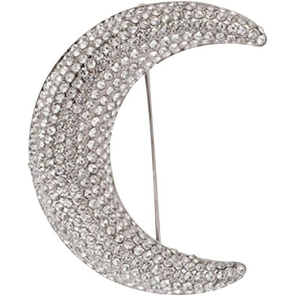 Full Diamond Moon Brooch Pin - Metal Suit Jewelry Pin Badge Shawl Alloy Rhinestones
