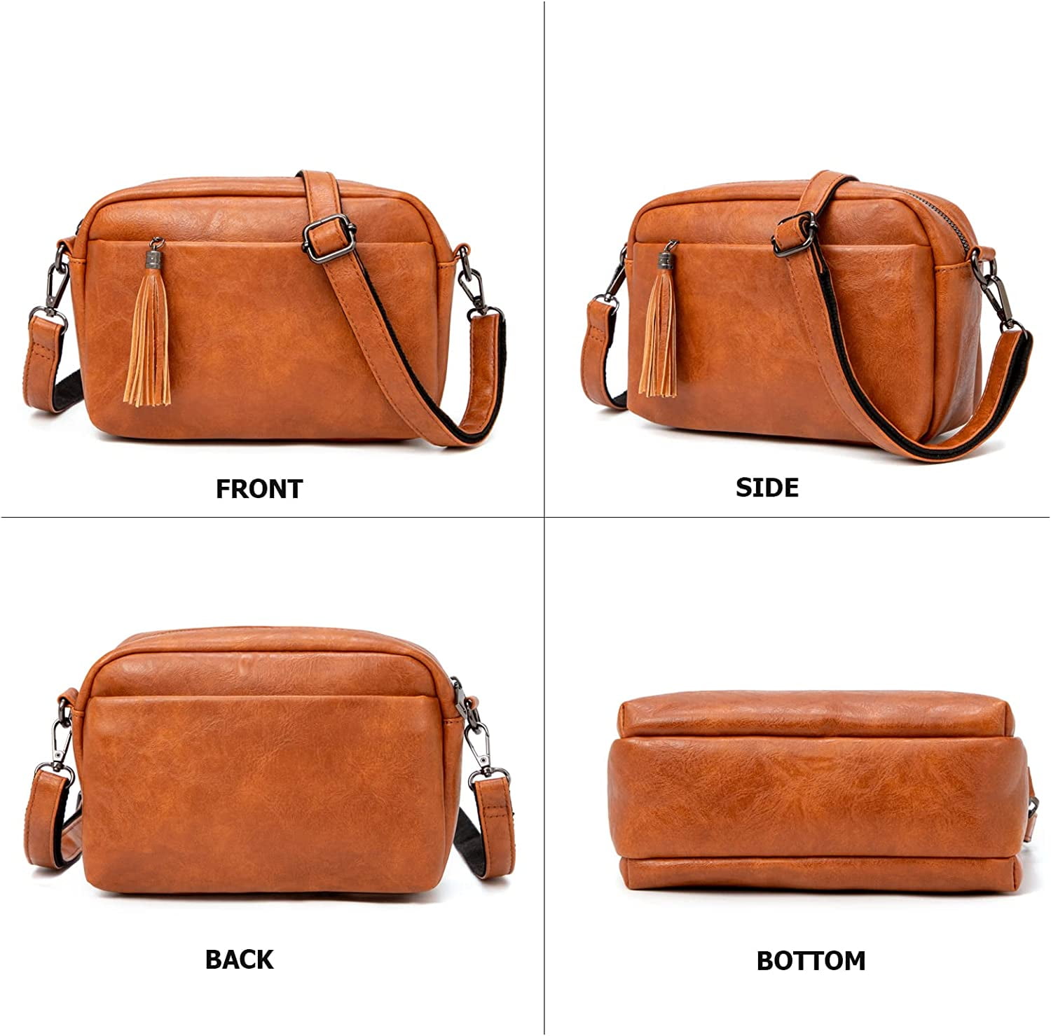 Lightweight Medium Crossbody Bag for Women, Camera Shoulder Purses Pocketbooks with Tassel and Triple Zipper Pocket