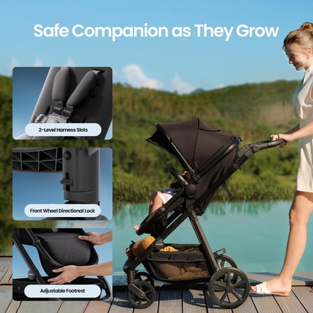 Mompush Meteor2, 2-in-1 Baby Stroller with Bassinet Mode, Adjustable Handle and Footrest, Forest, 23.2LB, Unisex