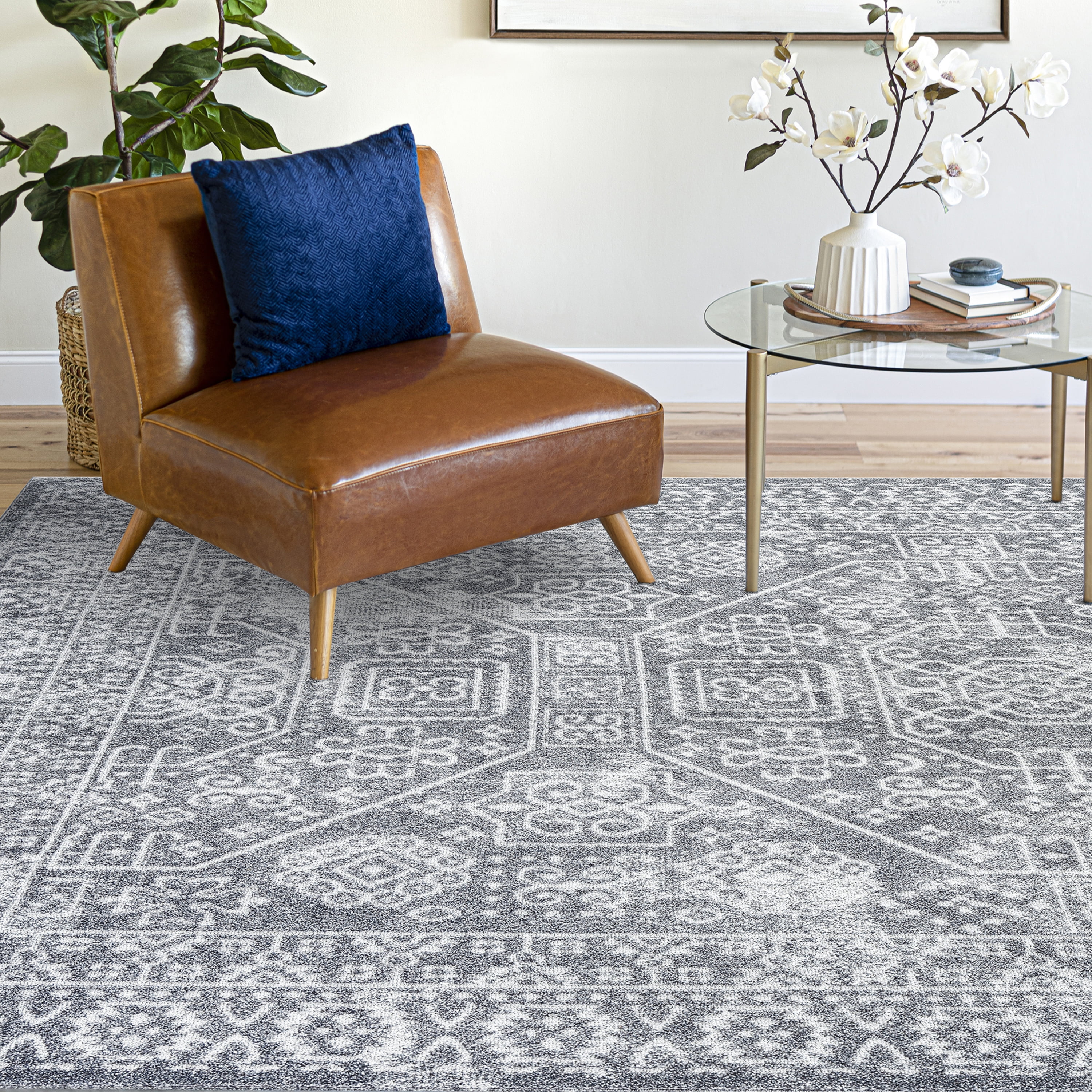 Bliss Rugs Scandinavian Area Rug for Living Room, Farmhouse, Bedroom, Geometric Tribal Dining Room Rug | Gray, 9' x 12'(8'10''x12'2'')