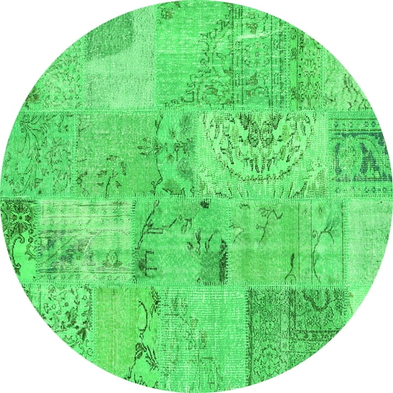 Ahgly Company Indoor Round Patchwork Green Transitional Area Rugs, 6' Round