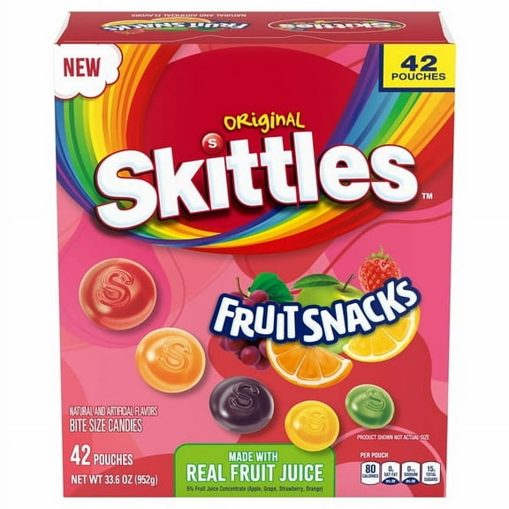 Original Skittles Fruit Snacks, HHA1 0.8 oz, 42-count