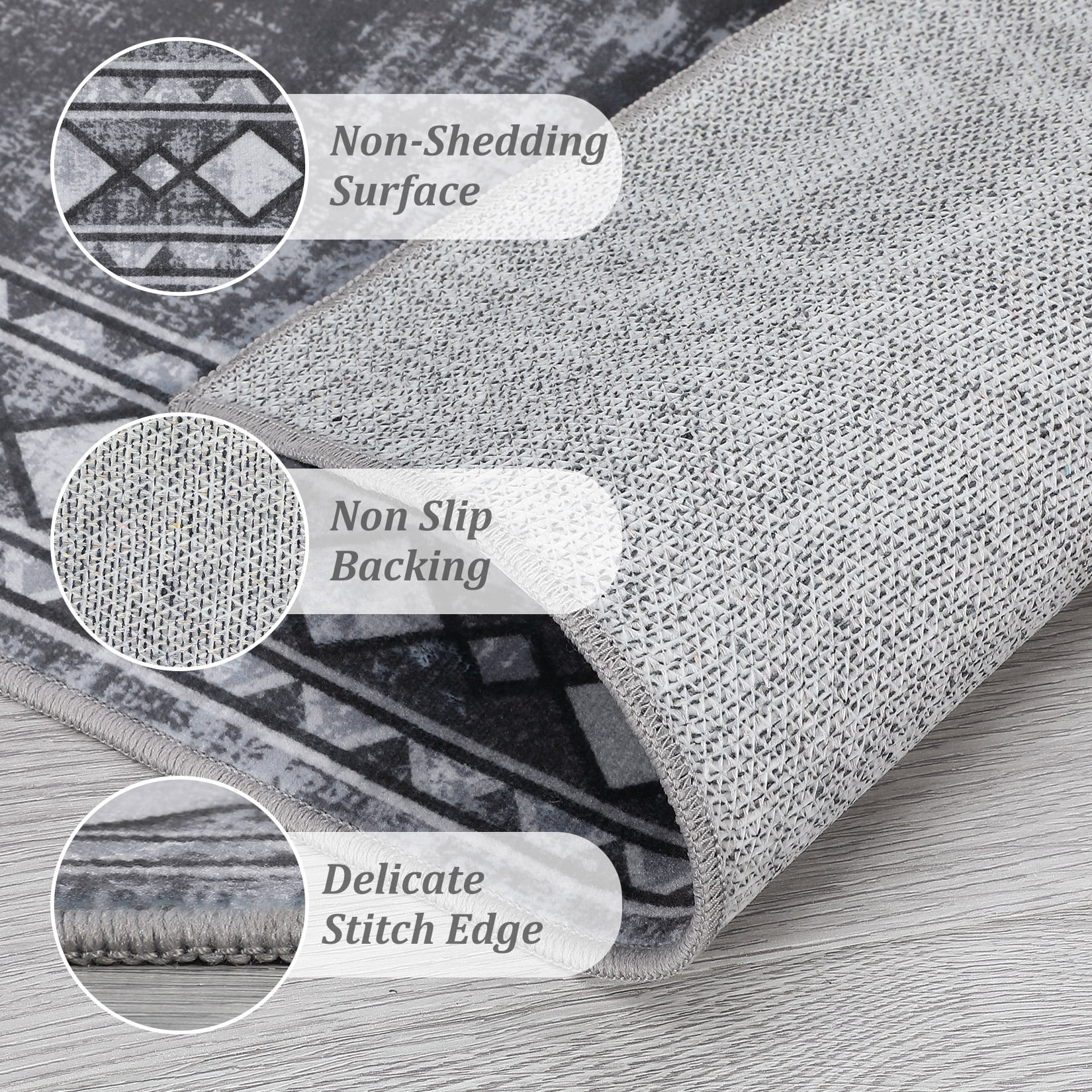 HOMERRY 10' x 13' Area Rug for Living Room Washable Bedroom Geometric Border Indoor Carpet, Gray
