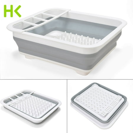 Collapsible Over Sink Dish (Antimicrobial Dish Drying Rack Collapsible Dish Rack Over-The-Sink Dish Drainer Extra Large Capacity for Maximum Storage Multi-function Foldable Dishrack w/ Utensil Holder Folding Drain)