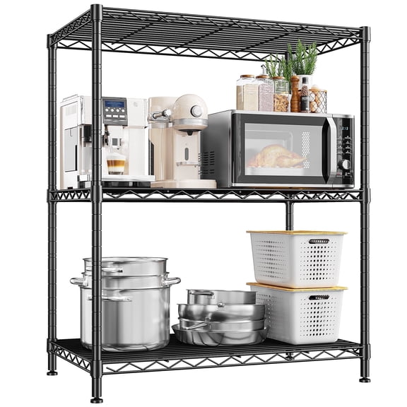 REIBII 3 Tier Wire Shelving Unit,24"W Adjustable Metal Storage Rack,Multipurpose Shelf for Kitchen,Laundry,Bathroom,Black