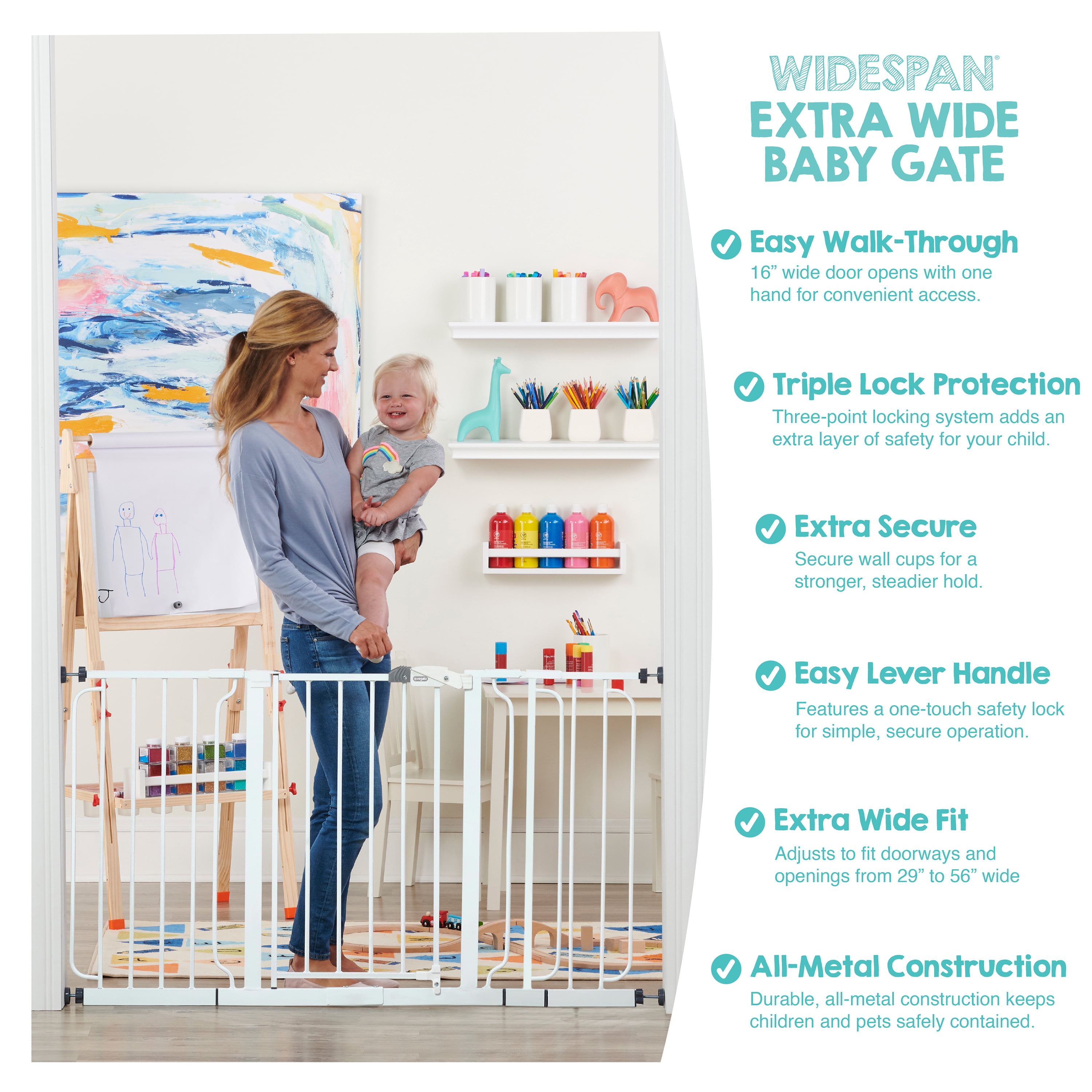 Regalo 56 Inch Extra Wide Walk-Through Baby Safety Gate, White