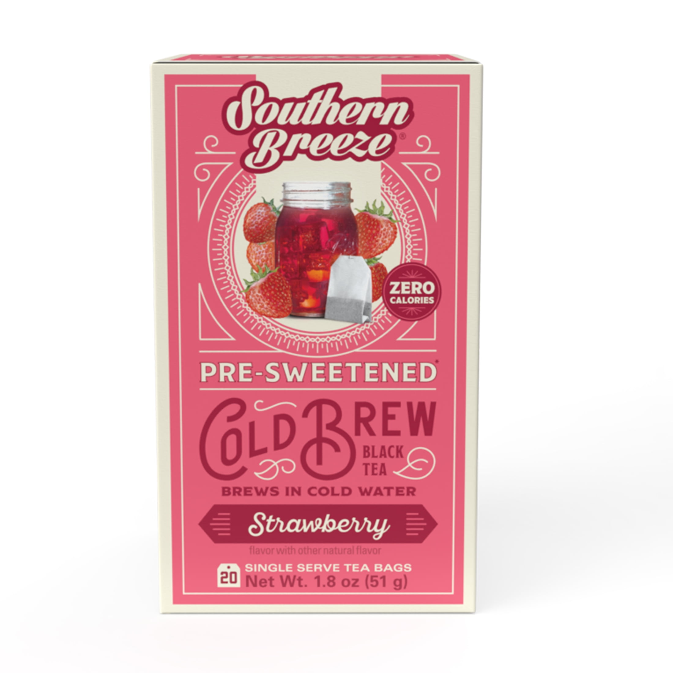 Southern Breeze Cold Brew Sweet Tea Variety Pack Iced Tea with Black Tea and Zero Carbs Zero Sugar, 20 Individually Wrapped Tea Bags, Pack of 4 Strawberry, Peach, Raspberry and Tropical